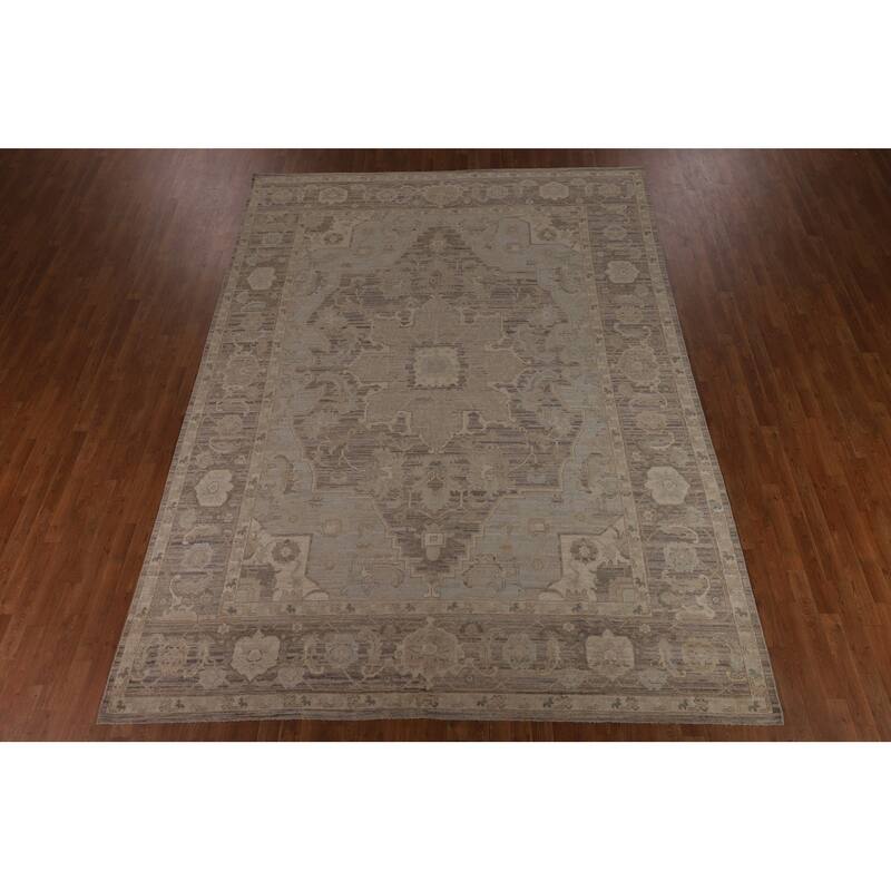Vegetable Dye Beige Oushak Turkish Area Rug Handmade Wool Carpet - 8'11"x 12'3"