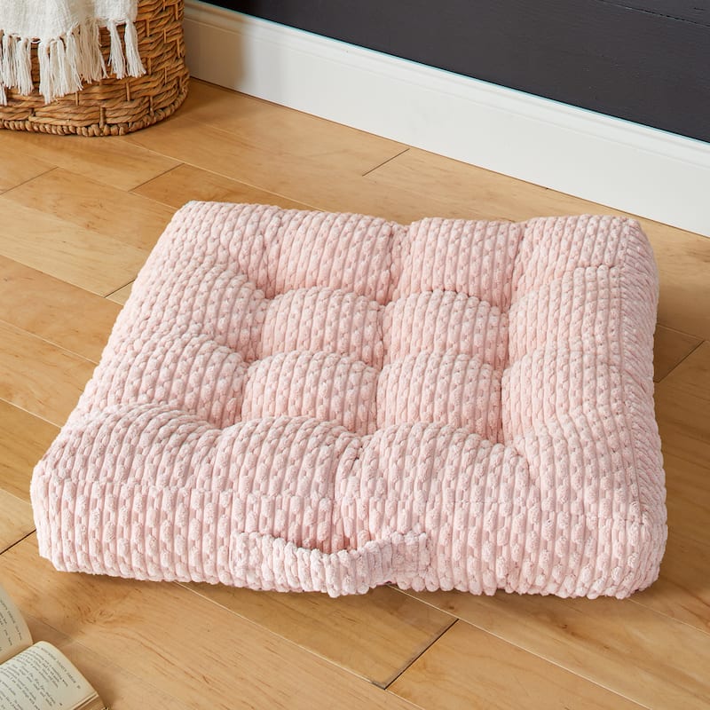 Sorra Home Indoor Soft Chunky Corduroy Tufted Floor Pillow with Handle - 24 in x 24 in x 5 in - Becklee Blush