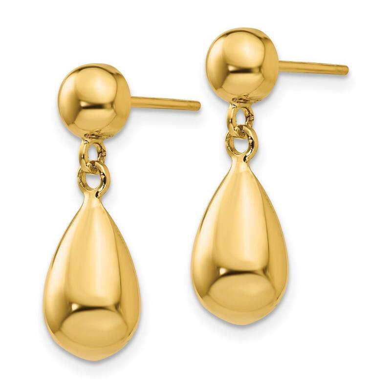 Curata 14k Yellow Gold Polished Teardrop Post Dangle Earrings (8mm x 21mm)