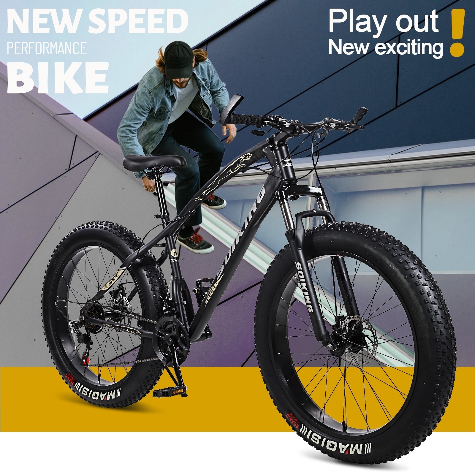 Fat Tire Mens Mountain Bike 17 Inch Medium High Tensile Frame