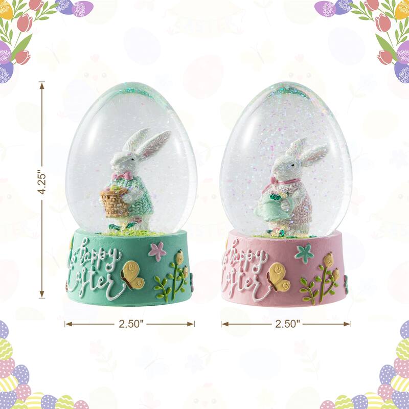 Glitzhome Easter Resin Bunny Couple Waterglobe Spring Gifts Table Decor