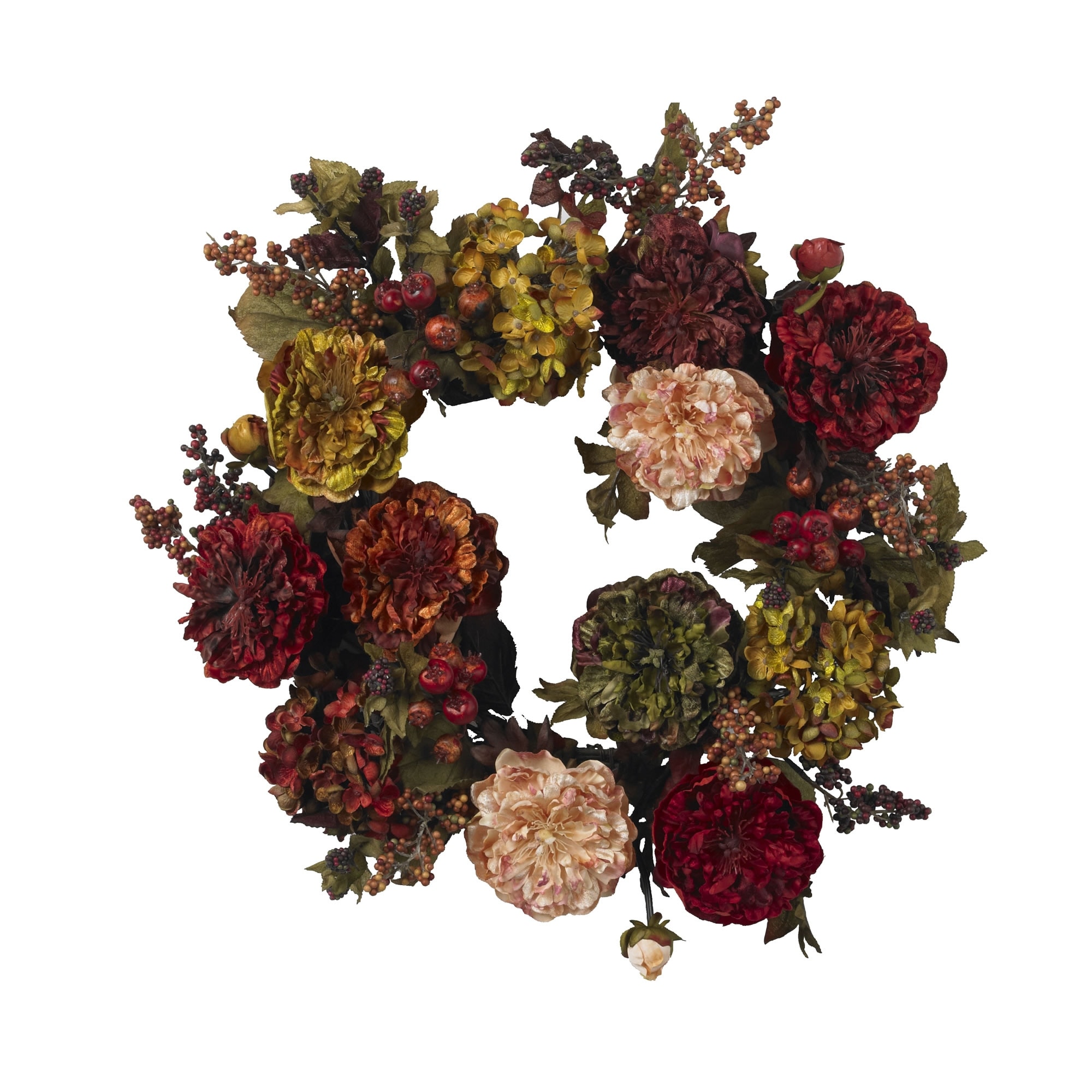 Hydrangea and Peony Hydrangea Artificial Fall Harvest Wreath, 22-Inch
