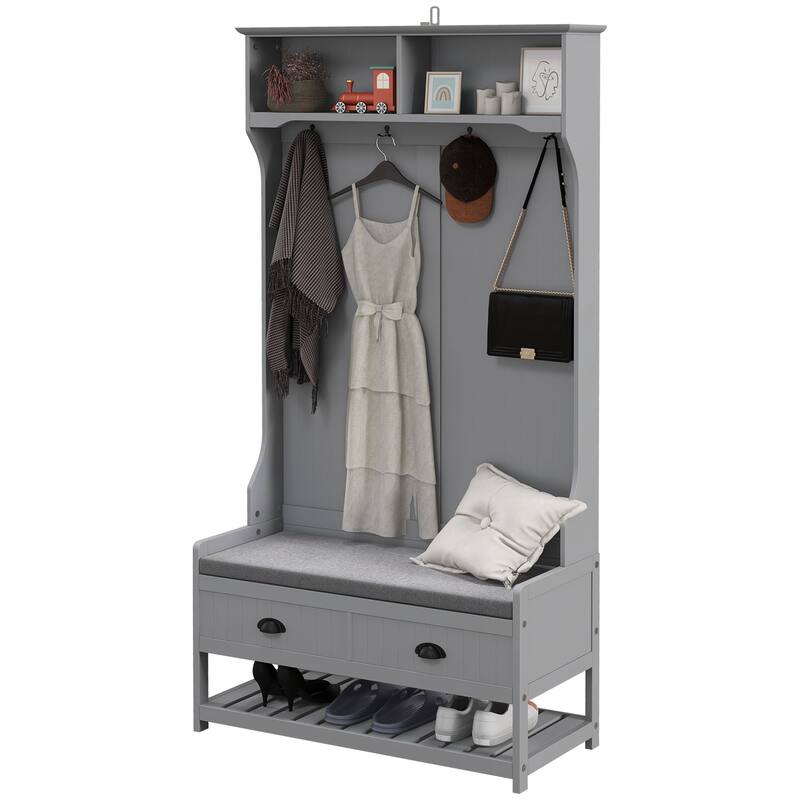 3-in-1 Hall Tree, Entryway Bench with Coat Rack