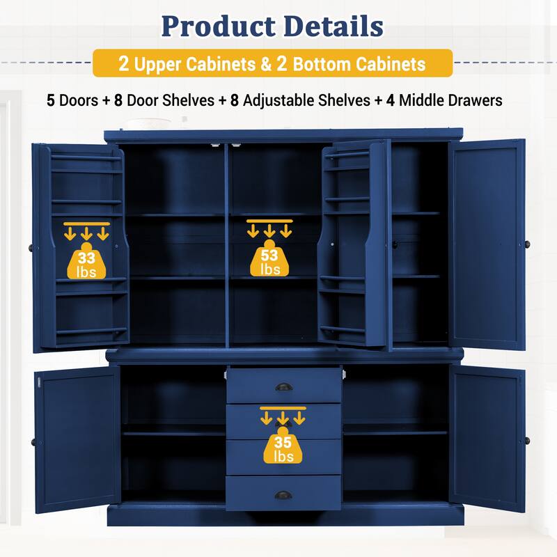 73'' Freestanding Wooden Kitchen Pantry Organizer, Tall Storage Cabinet with Drawers and Adjustable Shelves