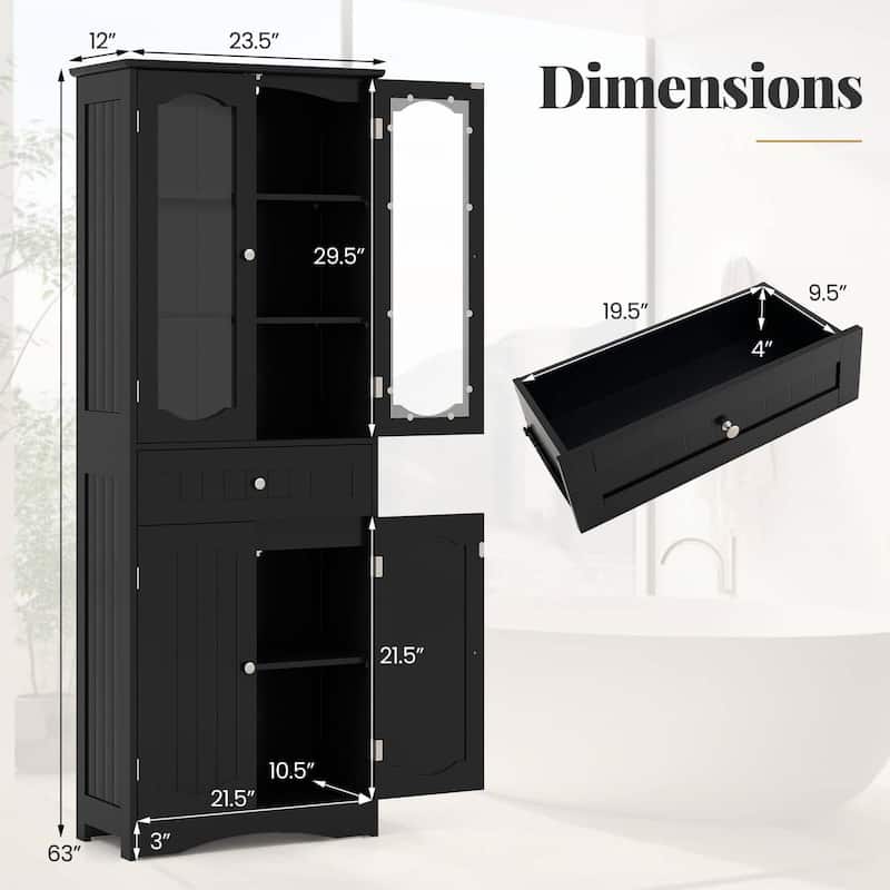 63" Tall Bathroom Storage Cabinet Freestanding Floor Cabinet