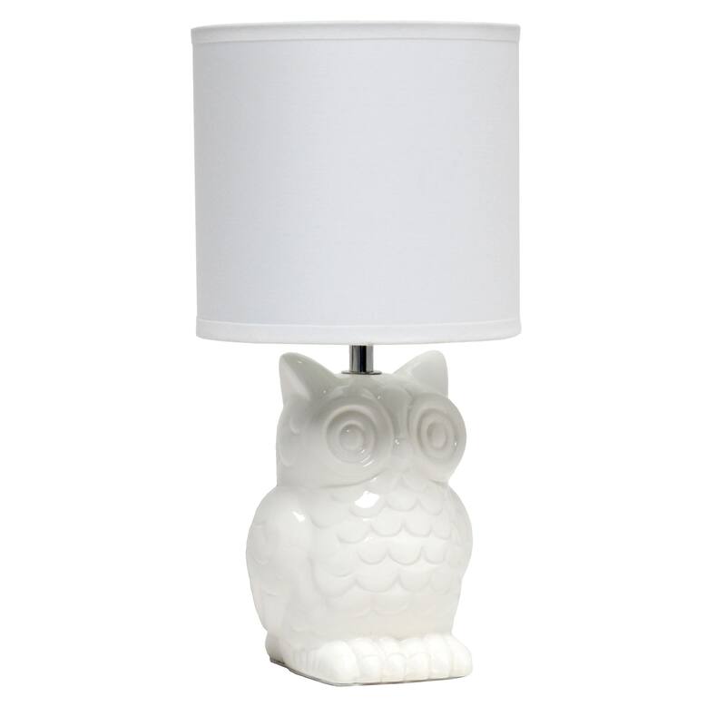 Tall Ceramic Owl Bedside Table Desk Lamp with Drum Shade - 12.75" - Cream