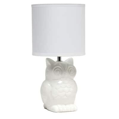 Tall Ceramic Owl Bedside Table Desk Lamp with Drum Shade - 12.75" - Cream