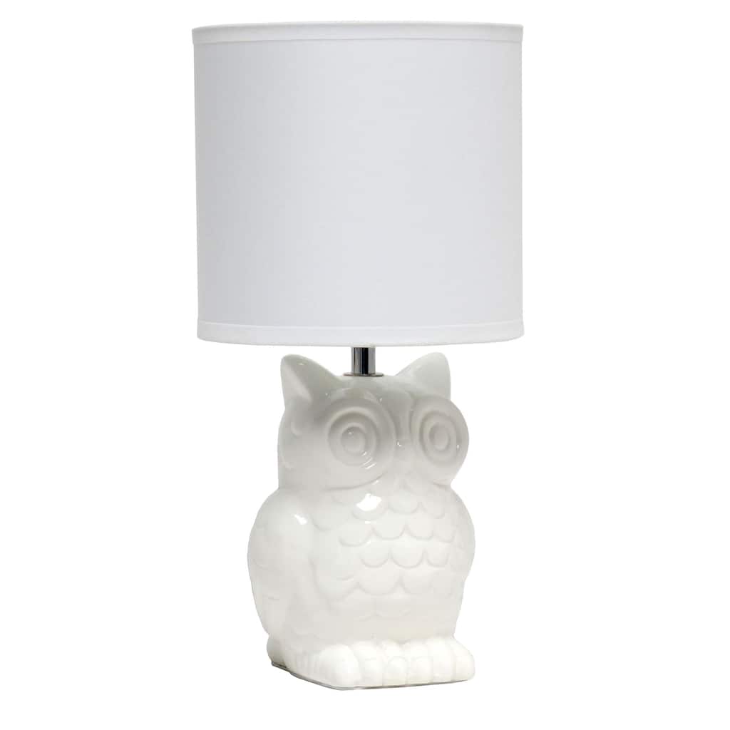 Tall Ceramic Owl Bedside Table Desk Lamp with Drum Shade - 12.75" - Cream