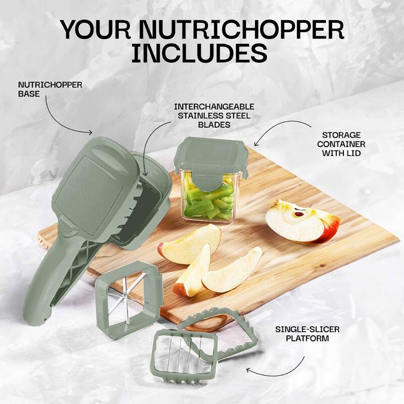 NutriChopper 7-Piece Handheld Vegetable and Fruit Chopper with 4 Blades and Container