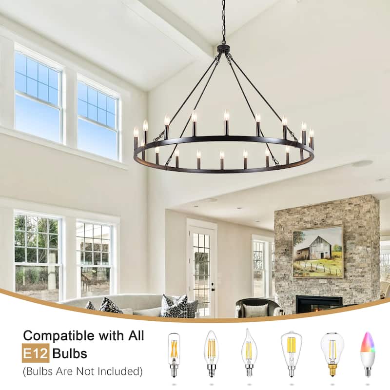20-Light Foyer Farmhouse Wagon Wheel Chandelier for Dining Room Entryway Kitchen Island
