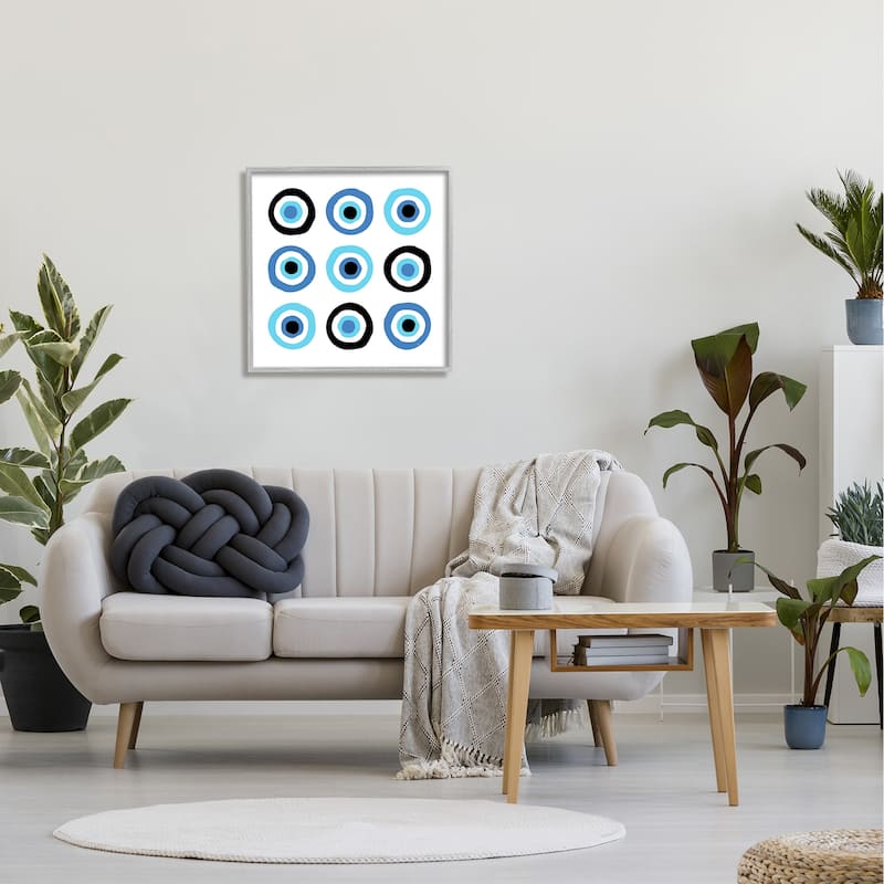 Stupell Traditional Art Deco Evil Eyes Symbolic Spiral Amulets Framed Wall Art, Design by Martina Pavlova - Blue