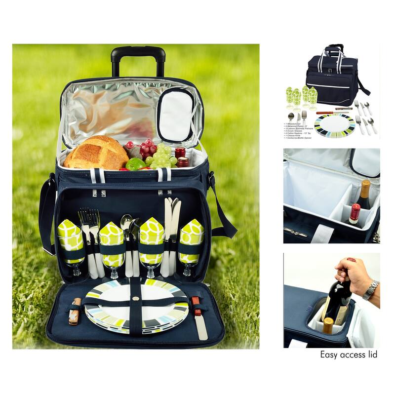 Picnic at Ascot Equipped Picnic Cooler Bag for 4 on Wheels