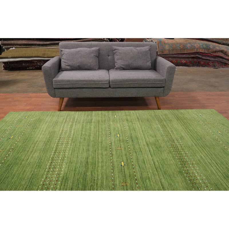 Hand Knotted Oriental 100% Wool Carpet Tribal Animal Pictorial Green Gabbeh Area Rug - 9' 0'' X 5' 10''