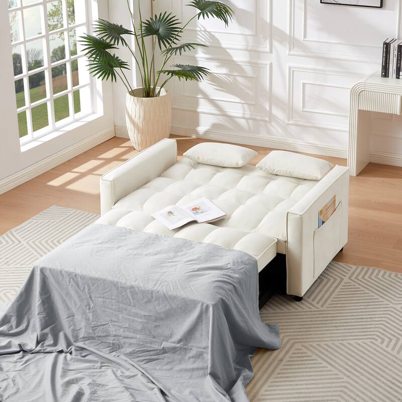 Modern Velvet Convertible Loveseat Sleeper Sofa Couch with Adjustable Backrest