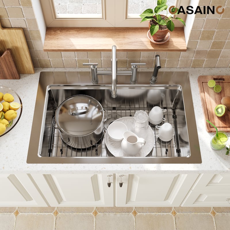 33 in. Drop-in Single Bowl Brushed Stainless Steel Workstation Kitchen Sink with Accessories, cUPC Certified
