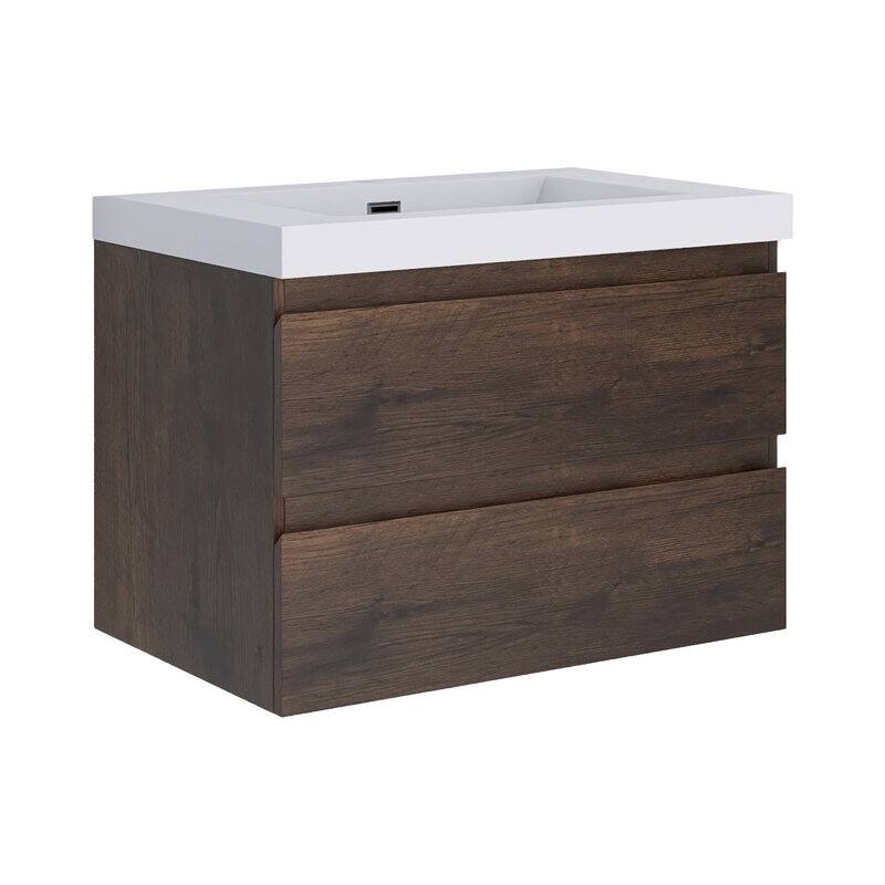24"/30"/36"/48" Wall-Mounted 2-drawer Bathroom Vanity Set with Integrated Resin Sink