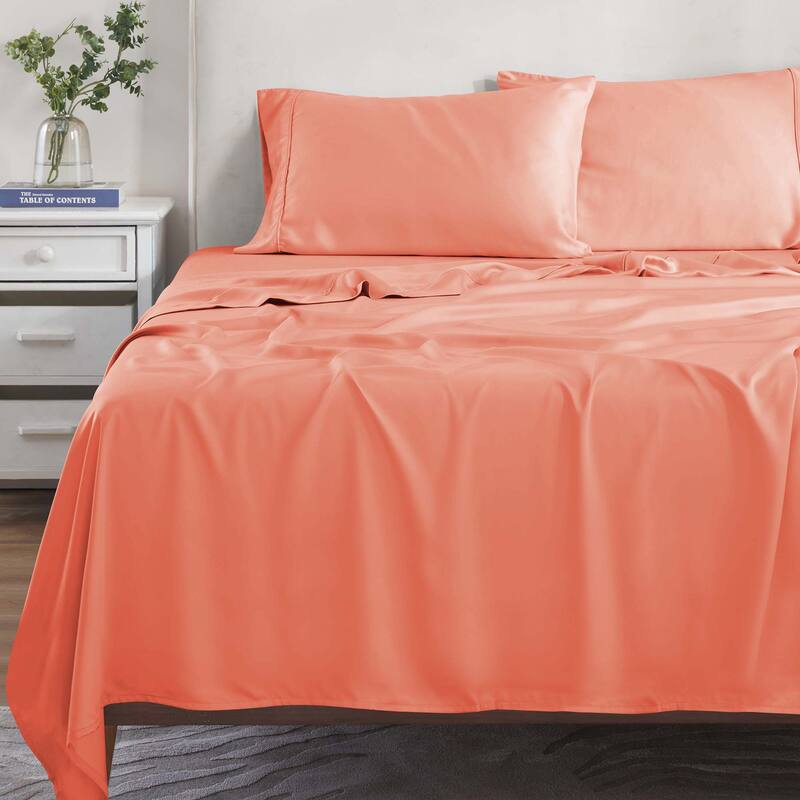 Superior Modal From Beechwood 300 Thread Count Deep Pocket or Extra Deep Pocket Sheet Set - California King - 15" Deep Pocket - Coral