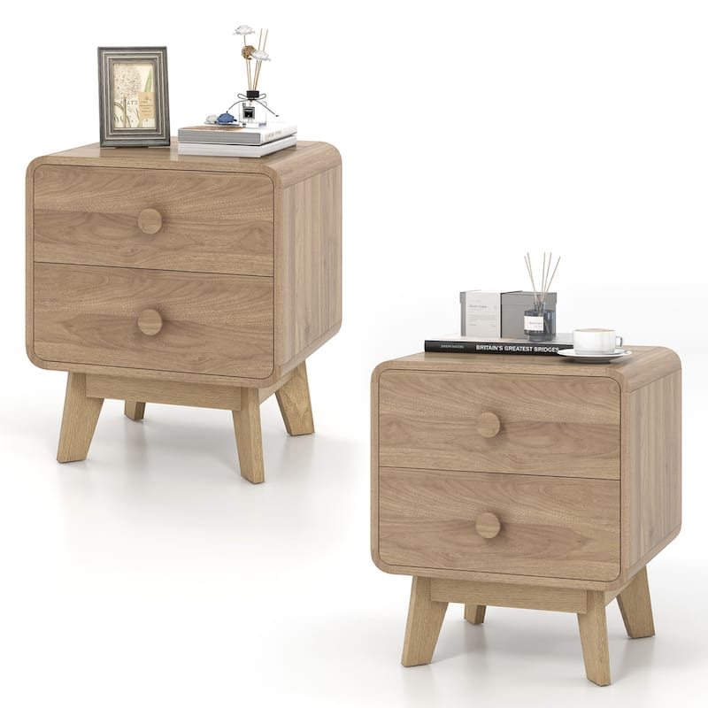1/2 pcs Modern Night Stand Wooden Side End Table with 2 Drawers - 2 PCS White