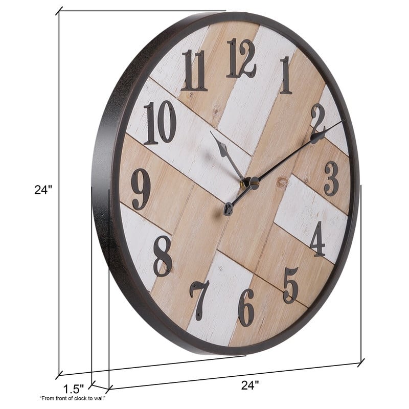 Caldria Round Wood Modern Farmhouse Style Wall Clock - 24"H x 24"W x 1.5"D