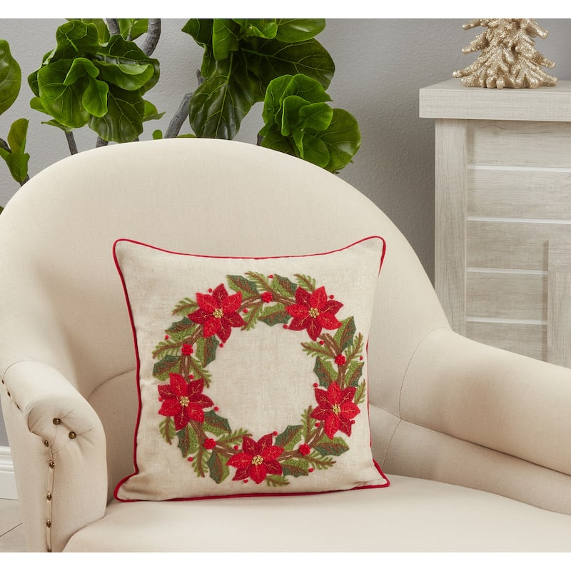 Poinsettia Wreath Design Pillow
