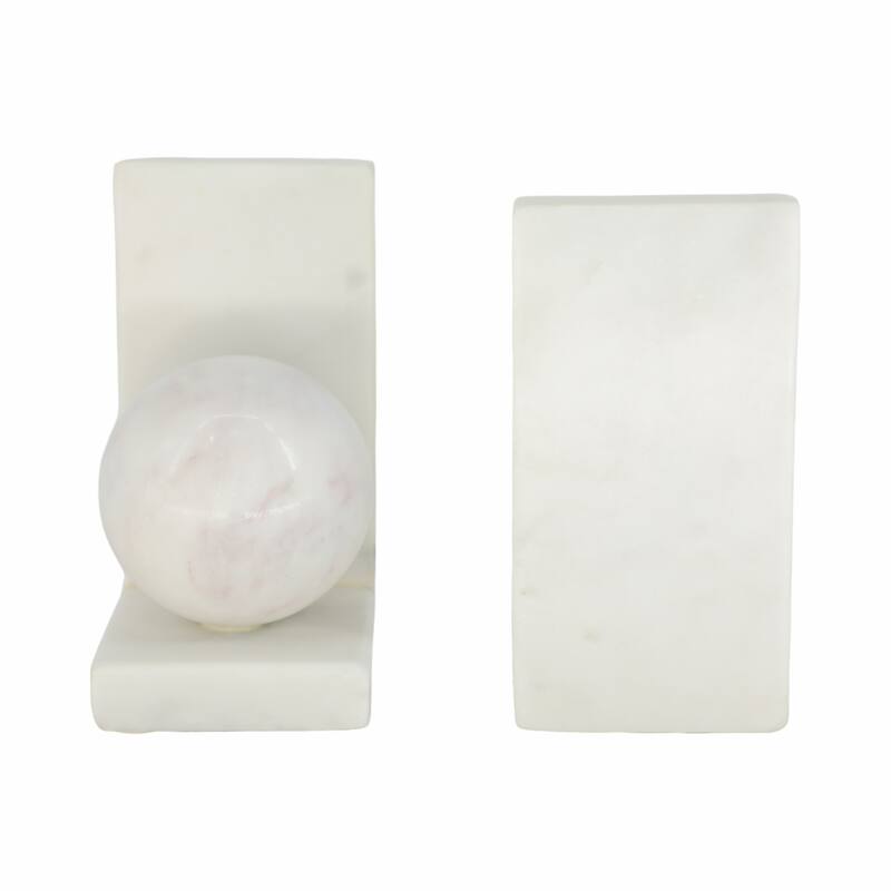 Stone Bookends Decorative L-Shaped with Geometric Sphere (Set of 2) - 4" x 3" x 6"