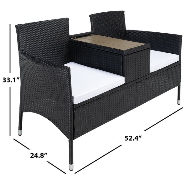 dimension image slide 1 of 3, SAFAVIEH Outdoor Viora Wicker Loveseat. - 52" W x 25" D x 33" H