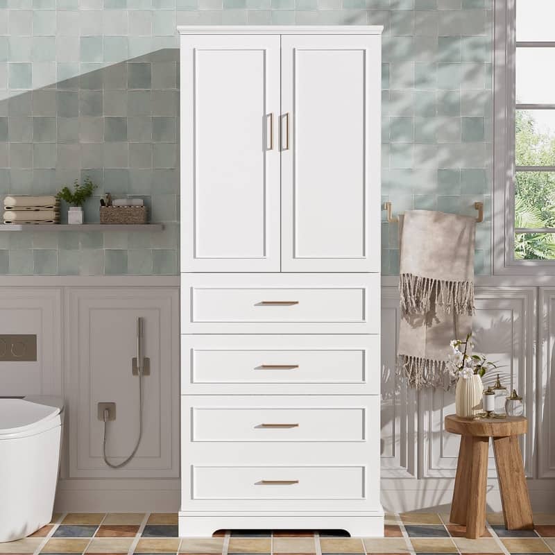 Modern 72.2"H Freestanding Bathroom Cabinet with Adjustable Shelves and Soft-Close Doors for Organized Storage - White