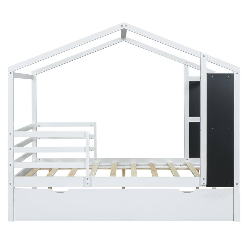 Wood House Bed with Fence and Writing Board
