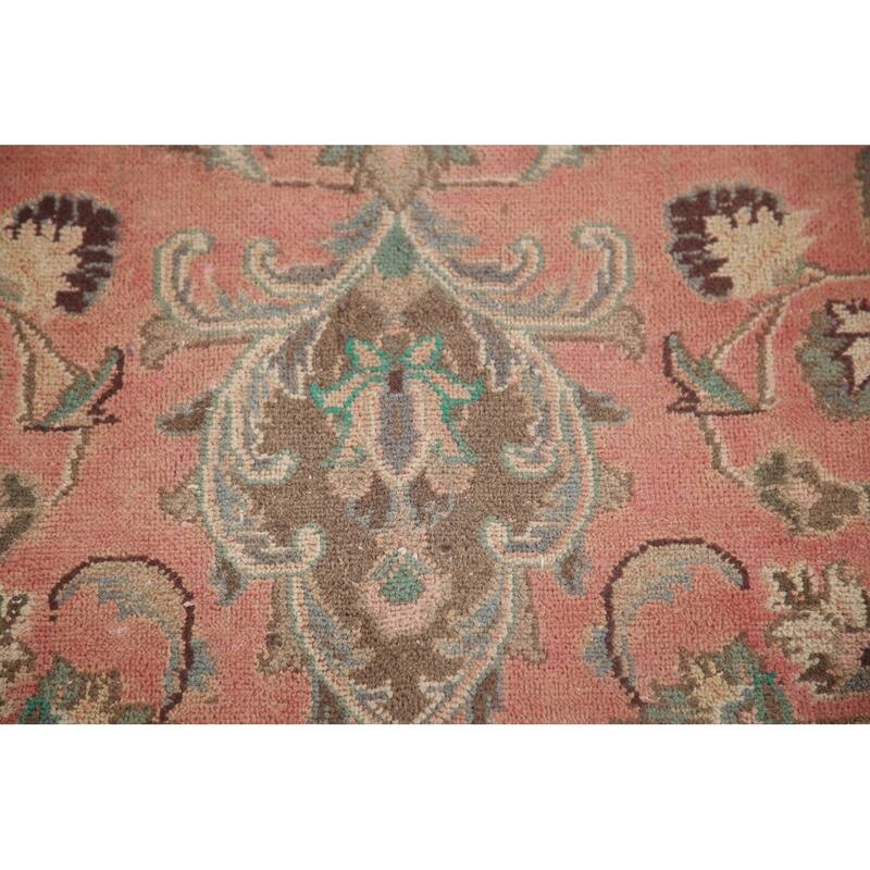 Hand Knotted Oriental 100% Wool Carpet Traditional Floral Pink Mashad Area Rug - 13' 0'' X 9' 7''