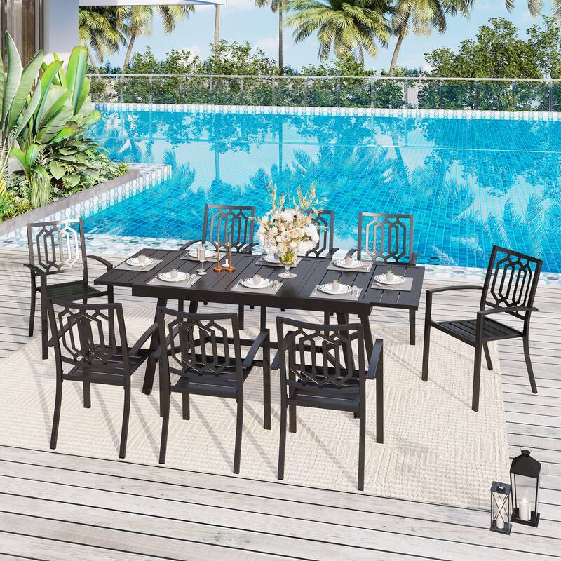 MAISON ARTS 7/9-Piece Outdoor Dining Table Sets with Expandable Rectangular Metal Dining Table & 6/8 Dining Chairs