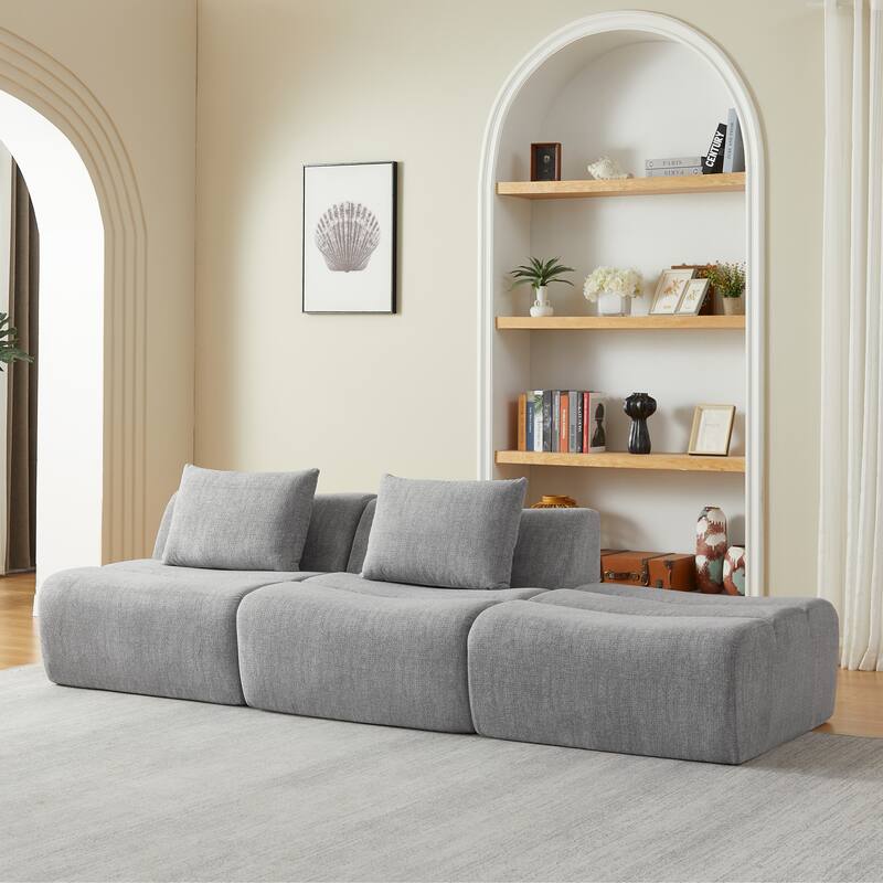 Floor Standing Sectional Sofa Chenille Modular Couch with Pillows