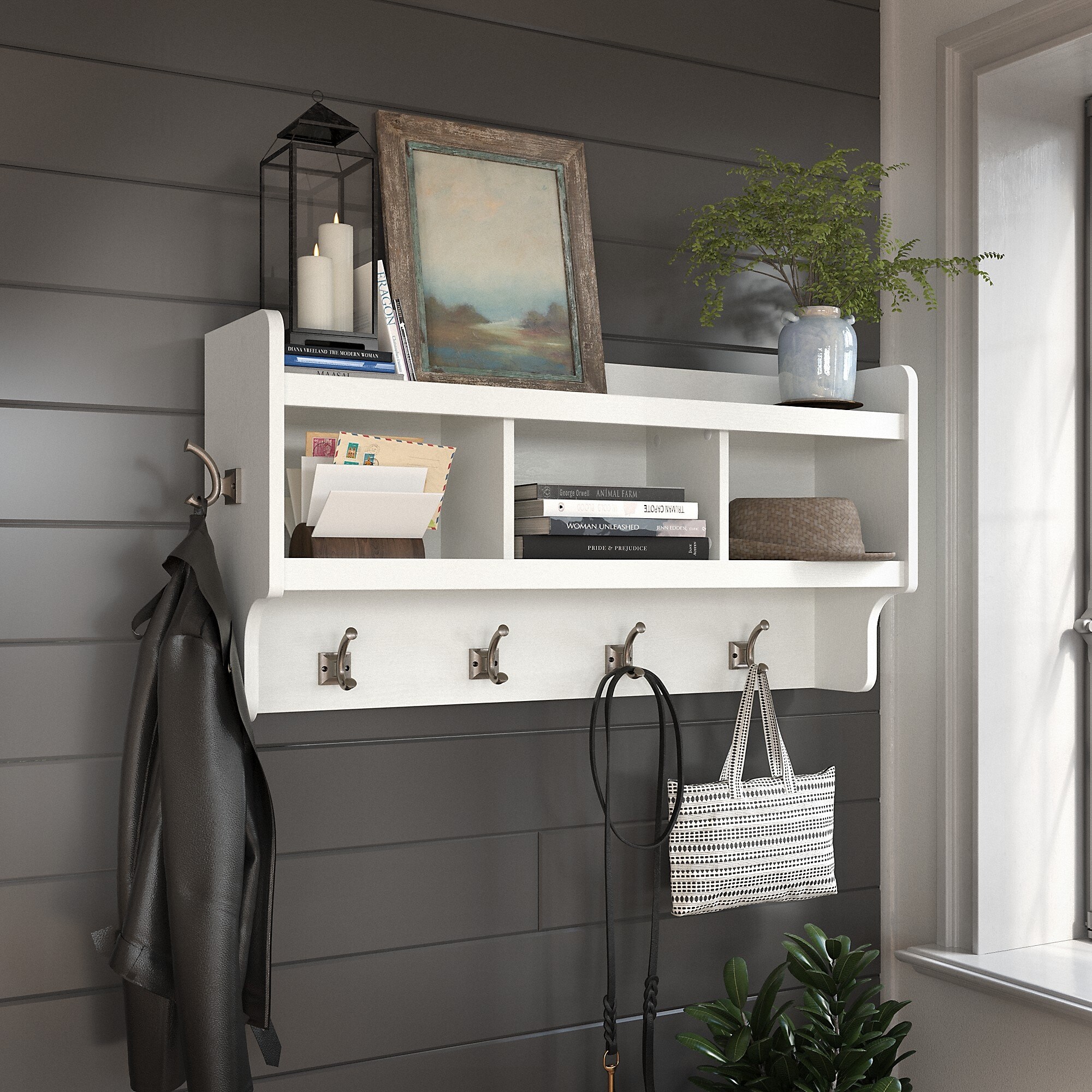 Light Grey Hanging Shelf Coat Rack