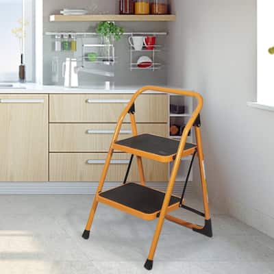 Anti-Slip 2 Step Ladder Folding Step Stool 330Lbs Max Capacity Yellow