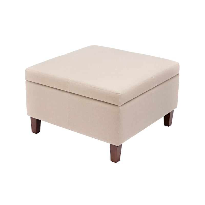Porthos Home Jamar Fabric Square Storage Ottoman with Rubberwood Legs - Beige