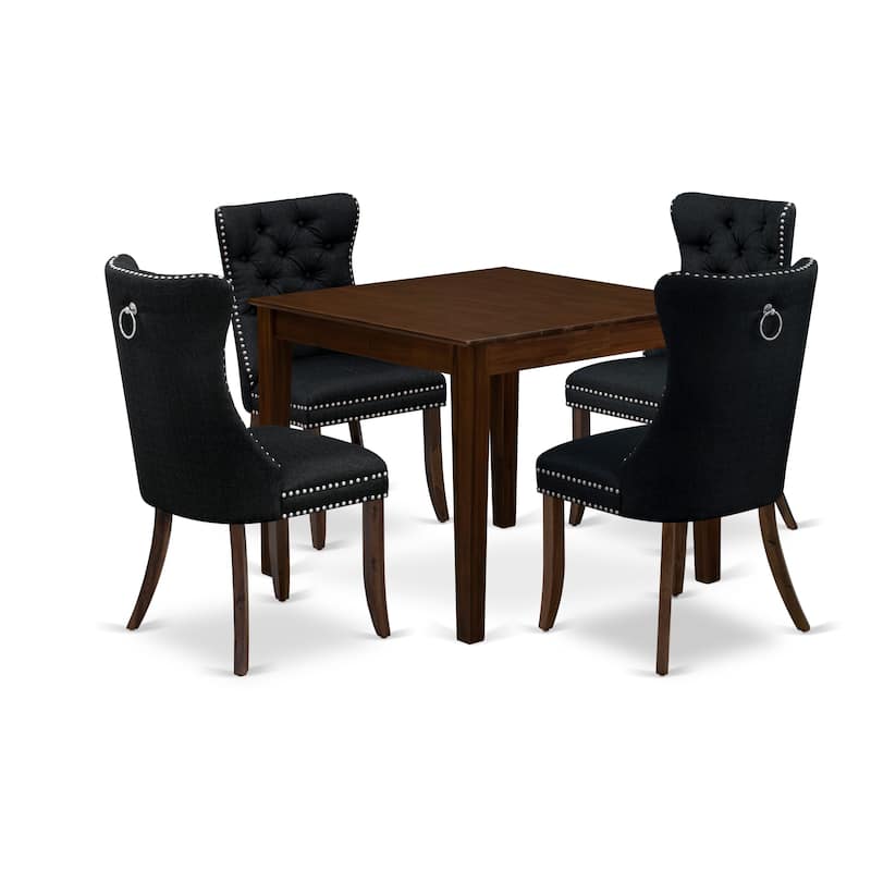 East West Furniture Dinette Set- a Square Kitchen Table and Upholstered Parson Chairs, Antique Walnut(Pieces Options) - OXDA5-AWA-24