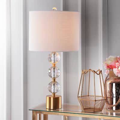 Elizabeth 25.25" Crystal LED Table Lamp, Clear/Brass by JONATHAN Y