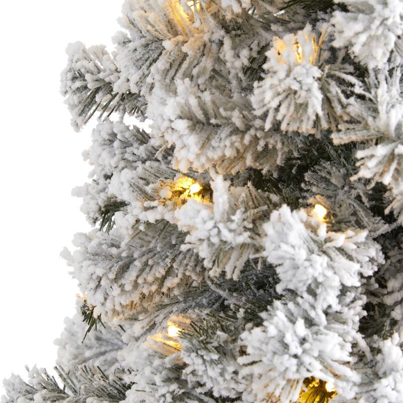 5' Flocked Fir Artificial Christmas Tree, Warm Clear LED Lights - 5 Foot