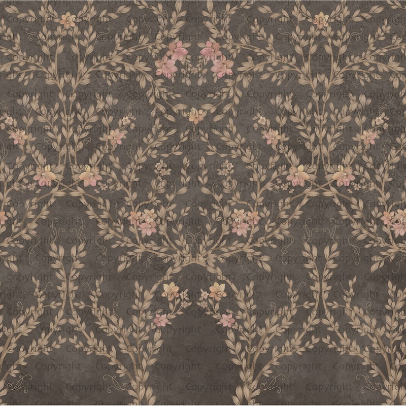 Vintage Branches Soft Blue Blooms Pattern Wallpaper Mural - Brown - W:225" x H:118"