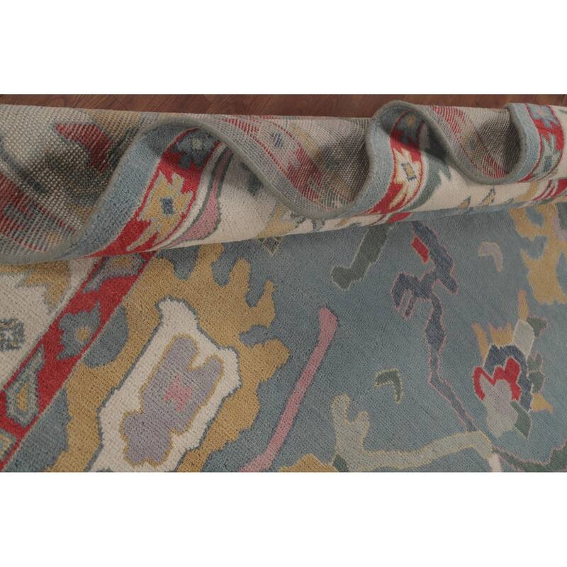 Light Blue Oushak Area Rug Hand-Knotted Transitional Wool Carpet - 9'1" x 11'9"