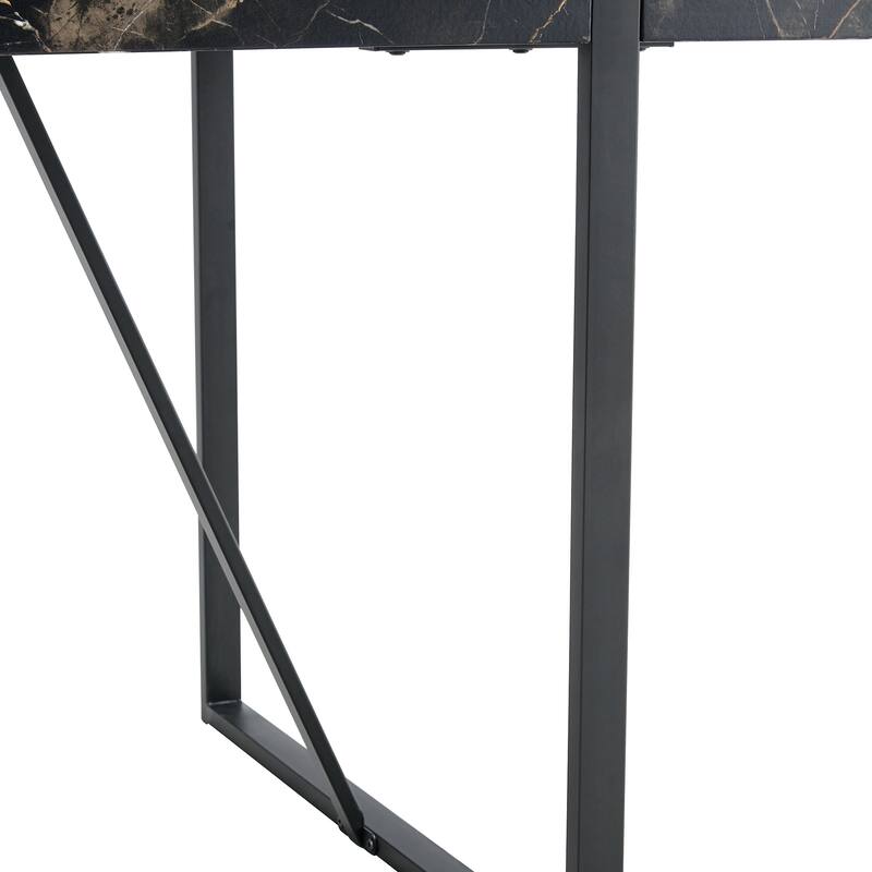 Roomfitters Industrial Dining Table for 4-6 with 1.5 Inch Thick MDF Top and Black Metal Frame for Kitchen or Patio