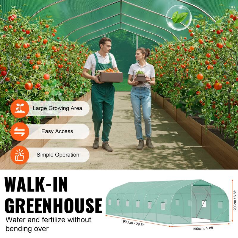 Walk-in Tunnel Greenhouse, Hoop House Greenhouse Tunnel, Plant Hot House with Galvanized Steel Frame, Green PE Cover