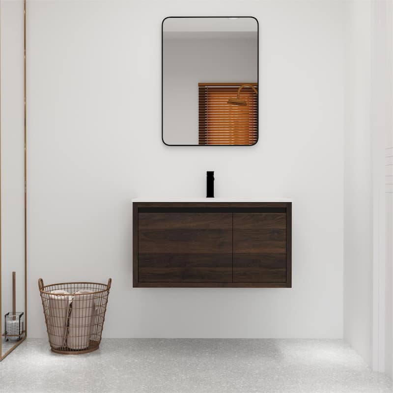 Bathroom Vanity With Sink In 36 Inch, Floating Bathroom Vanity With Soft Close Door - 35.6"W x 18.1"D x 19.4"H - California Walnut