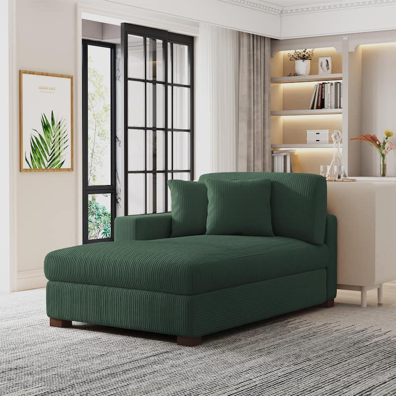 Modern Corduroy Indoor Chaise Lounge Couch with Pillows - Left Facing - Hunter Green/Left