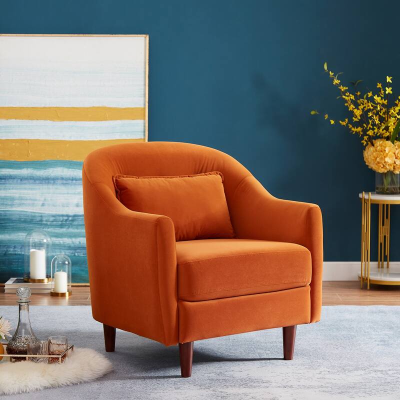 VANOMi 28.34'' Accent Armchair, Velvet Barrel Chair with Solid Wood Legs - Orange