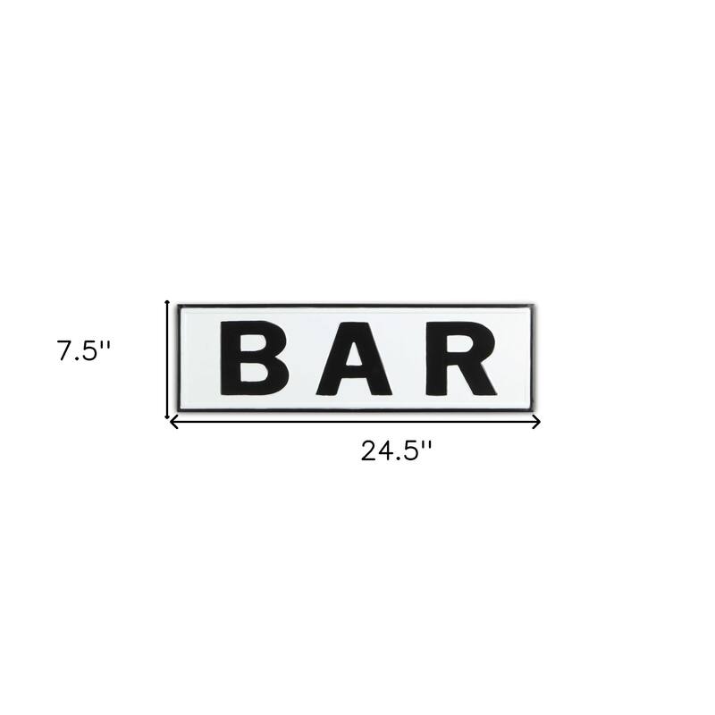 HomeRoots 8" X 25" White and Black Handcrafted Bar Metal Wall Decor