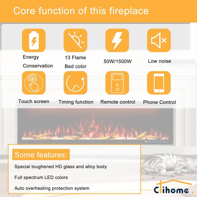 Clihome 42-88 INCH Recessed Wall-Mounted Intelligent Control Electric Fireplace