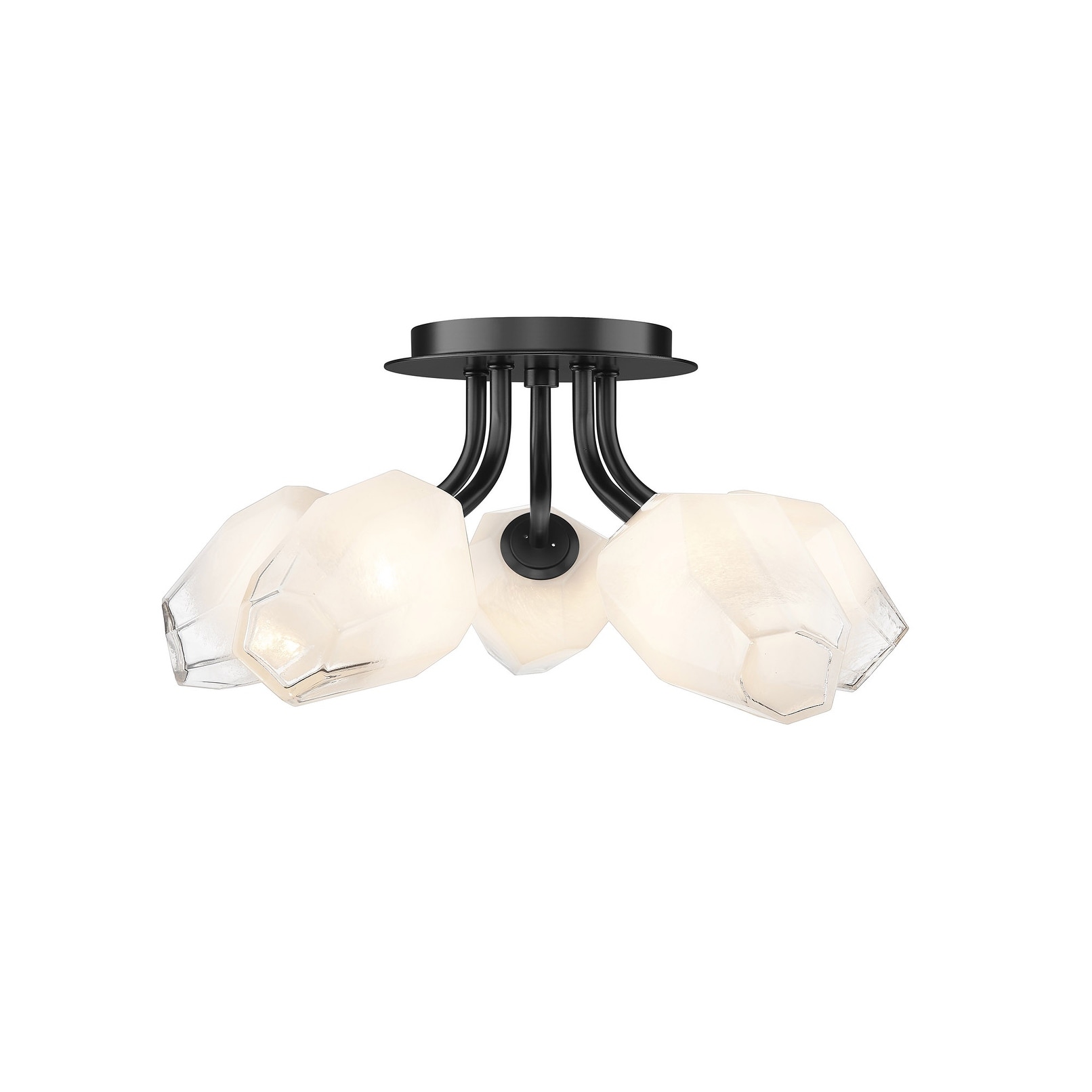 5-Light Black Flush Mount With White Glass Shades