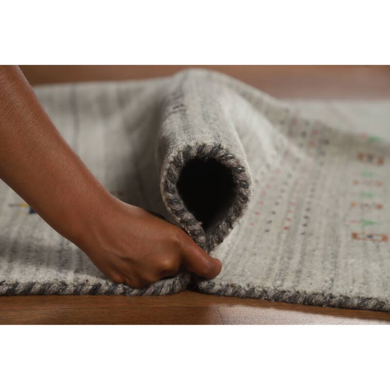 Tribal Gabbeh Indian Area Rug Bedroom Grey Handmade Wool Carpet - 5'0" x 7'9"