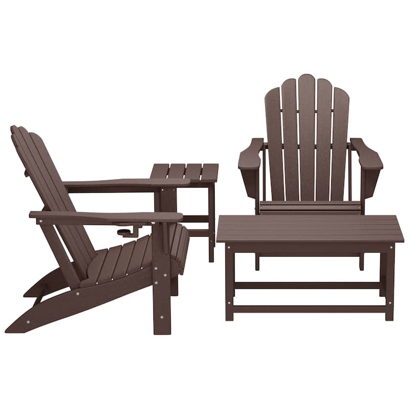 Aderson Outdoor Patio Adirondack Chair with Side Table and Coffee Table 4-Piece Conversation Set - Dark Brown