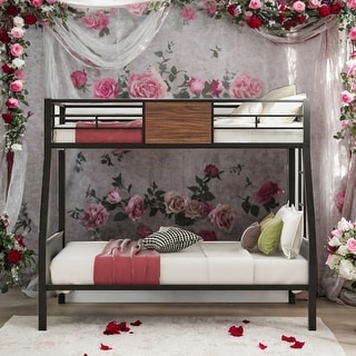 Modren Twin over Full Modern Bunk Bed With Safety Rail,Built-in Ladder For Bedroom